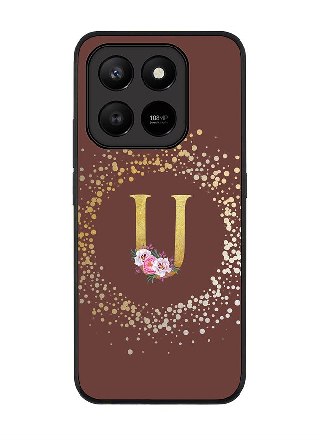 For Honor X7d 4G / X7d 5G / 400 Smart Case,Slim fit Camera Protection, Shockproof Thin Phone cover  - Custom Monogram Floral - U  (Brown )